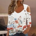thumbnail image 1 of Xdegoge Women Clothing Under 10. Womens Tops 3/4 Sleeve Trendy V Neck T Shirts Floral Summer Tunic Ladies Tops Loose Fit Dressy Casual Blouses Lightweight Eyelet Going Out Tops Ropa Mujer, 1 of 5