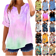 XDEGOGE Short Sleeve Womens Tops Plus Size V Neck T Shirt Floral Printed Summer Tunic Tops Oversized Loose Fit Boho Tshirts Trendy Dressy Casual Blouses Cancel Order Reorder Items Bought By Me