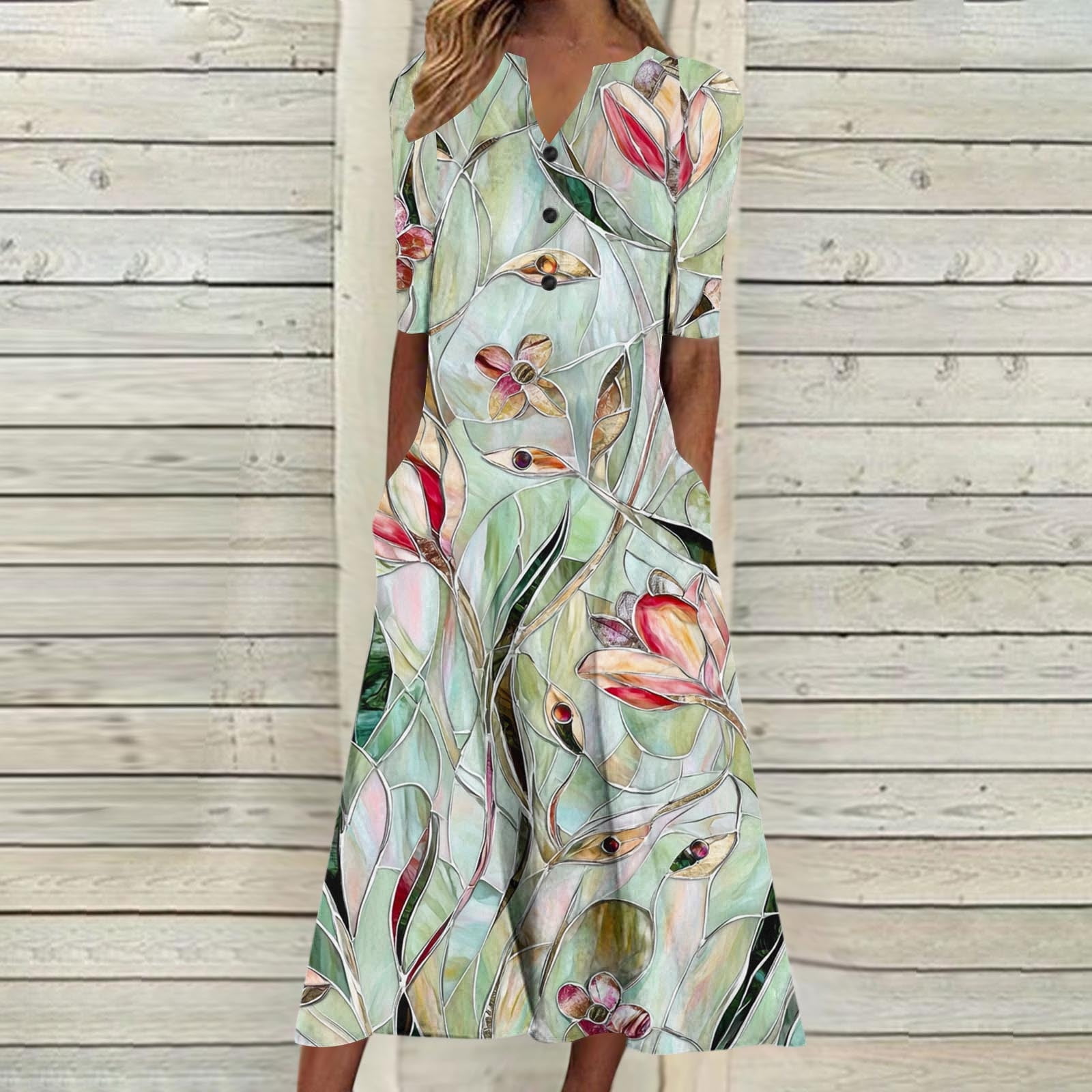 Xdegoge Women Clothes Ladies Dresses Short Sleeve Floral Boho Dress Midi  Summer Trendy V Neck Eyelet Casual Sundress with Pockets Vacation Beach  Outfits - Walmart.com
