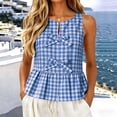 thumbnail image 1 of Xdegoge Women Plaid Double Bow Tie Sleeveless Peplum Top Round Neck Checked Summer Blouse Casual Flare Hem Tunic Shirt Retro Gingham Pattern Tee Tops, 1 of 8