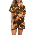 thumbnail image 1 of Xdegoge Women'S Flaming Pumpkin and Moon Pajamas Set Short Sleeve Sleepwear Halloween Casual Soft Loungewear Button Down Shirt and Shorts 2 Piece Comfy Pjs Set, 1 of 8