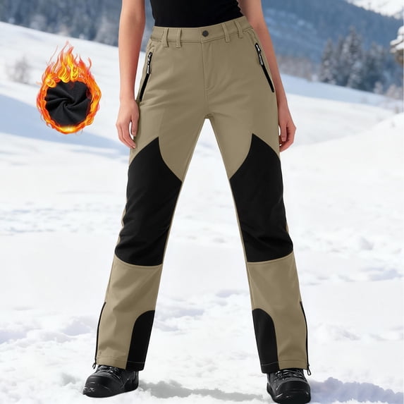 Xdegoge Women Snow Pants Waterproof Insulated Windproof Fleece Lined Outdoor Athletic Ski Pant Color Block Slim Fit Zipper Pockets Snowpants for Hiking Skiing Snowboarding