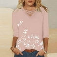 thumbnail image 1 of Xdegoge Women Tshirts Under $10 Ladies Tops 3/4 Sleeve Trendy V Neck T Shirts Summer Floral Tunic Ladies Tops Loose Fit Dressy Casual Blouses Fashion Vacation Tee Shirts Ropa Mujer, 1 of 5