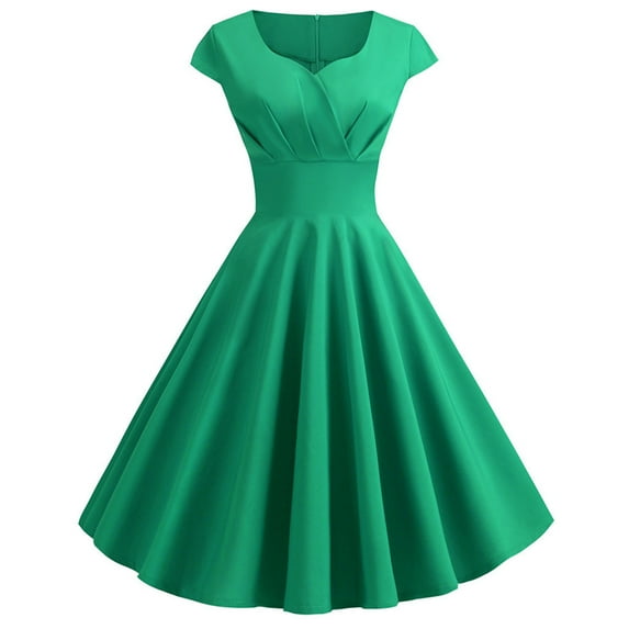 Xdegoge Women Vintage Dresses Short Sleeve V Neck Dress A Line Elegant Classic 1950s Retro Solid Color Dresses for Cocktail Party Clothing