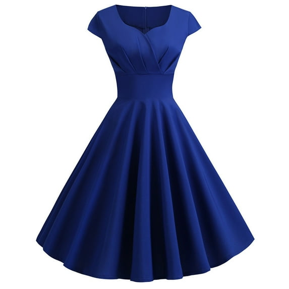 Xdegoge Women Vintage Dresses Short Sleeve V Neck Dress A Line Elegant Classic 1950s Retro Solid Color Dresses for Cocktail Party Clothing