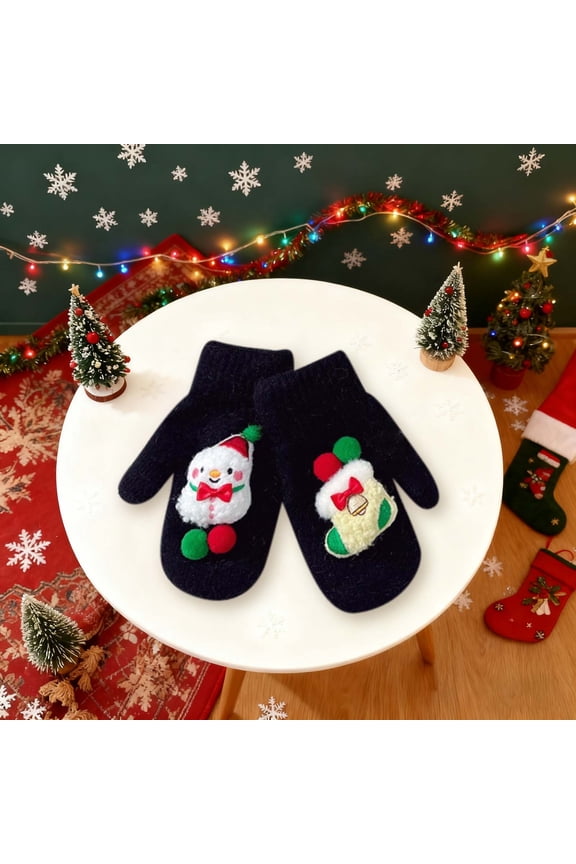 Women Warm Winter Mittens Christmas Pattern Knit Gloves Cute Xmas Graphic Mitts for Cold Weather Outdoor Warm Clothing Accessories