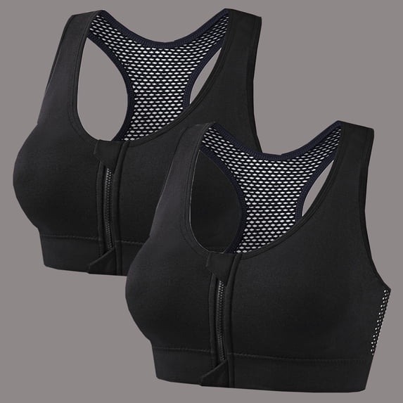 Xdegoge Women's 2Pcs Sports Bra Set Front Zipper Closure Breathable Mesh Brassiere Wireless Padded Support Stretchy Bras for Sports, Yoga & Everyday Use