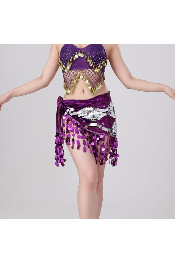 Women's Belly Dance Hip Scarf Sequin Tassel Triangle Skirt Performance Rave Party Music Festival Dancing Sparkly Genie Costume