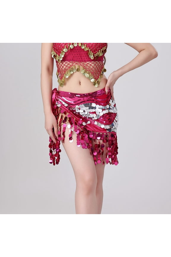 Women's Belly Dance Hip Scarf Sequin Tassel Triangle Skirt Performance Rave Party Music Festival Dancing Sparkly Genie Costume