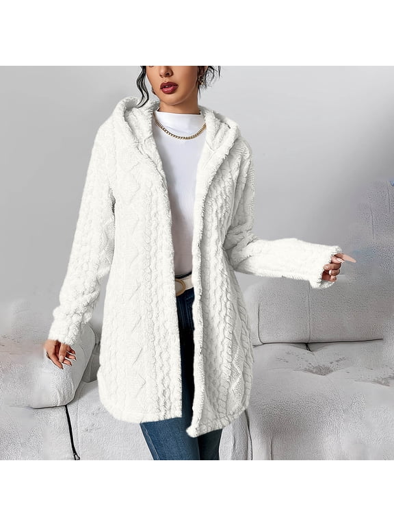 Women's Button Down Hoodie Cardigan Casual Loose Fitting Sweaters Knitted Jacquard Fleece Coat Fuzzy Fleeced Hoodies Fashion Solid Color Layering Outfit