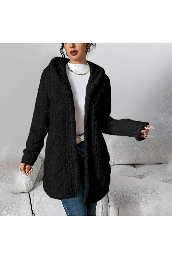 Women's Button Down Hoodie Cardigan Casual Loose Fitting Sweaters Knitted Jacquard Fleece Coat Fuzzy Fleeced Hoodies Fashion Solid Color Layering Outfit