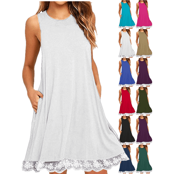 Xdegoge Women's In Clothing Sun Dresses for Women 2025 Vacation Casual Sleeveless Summer Dresses Crew Neck Loose Midi Sundress Boho Fashion Beach Dresses with Pockets Mothers Day