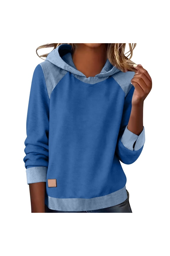 Women's Color Block Hoodie with Contrasting Trim Long Sleeve Pullover Sweatshirt Soft Cotton Blend for Casual Wear
