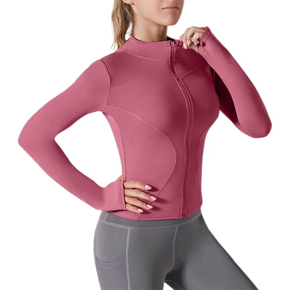 Xdegoge Women's Compression Sports Jacket Full Zip Stand Collar Active Track Shirt Long Sleeve Slimming Workout Gym Training Bodycon Wear