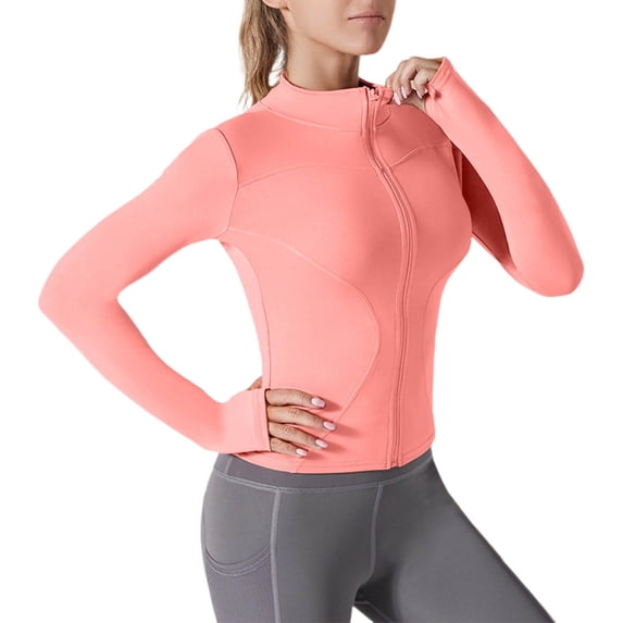 Xdegoge Women's Compression Sports Jacket Full Zip Stand Collar Active Track Shirt Long Sleeve Slimming Workout Gym Training Bodycon Wear