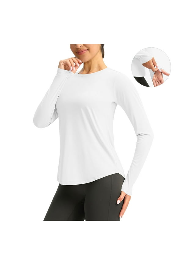 Women's Crew Neck Athletic Long Sleeve Shirt Moisture Wicking Workout Tops Slim Fit Running Training Tees Gym Sportswear