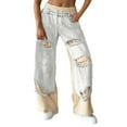 thumbnail image 1 of Xdegoge Women's Denim Trousers with Stitching and Ripped 2025 Drawstring Elastic Waist Wide Leg Patchwork Jeans Baggy High Waisted Patchwork Jeans Denim Pants with Pockets Pantalon Mujer Blue XXL, 1 of 3