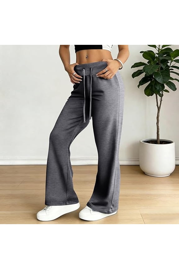 Women's Drawstring Flare Leg Pants Summer High Waisted Casual Lounge Trousers with Pockets Soft Stretchy Yoga Pants for Daily Wear
