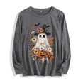 thumbnail image 1 of Xdegoge Women's Fall Graphic Tees Vintage Floral Ghost Witch Hat Pumpkin Print Long Sleeve Shirts Casual Crewneck Halloween Tops Holiday Pullovers Everyday Wear, 1 of 7