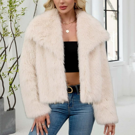 Xdegoge Women'S Faux Fur Jacket Casual Oversize Short Coat Stylish Fashion Color Cropped Jackets Keep Warm Furry Coats Fall Winter Daily Thermal Outerwear