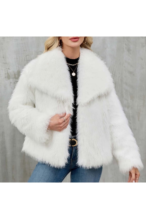 Women'S Faux Fur Jacket Casual Oversize Short Coat Stylish Fashion Color Cropped Jackets Keep Warm Furry Coats Fall Winter Daily Thermal Outerwear