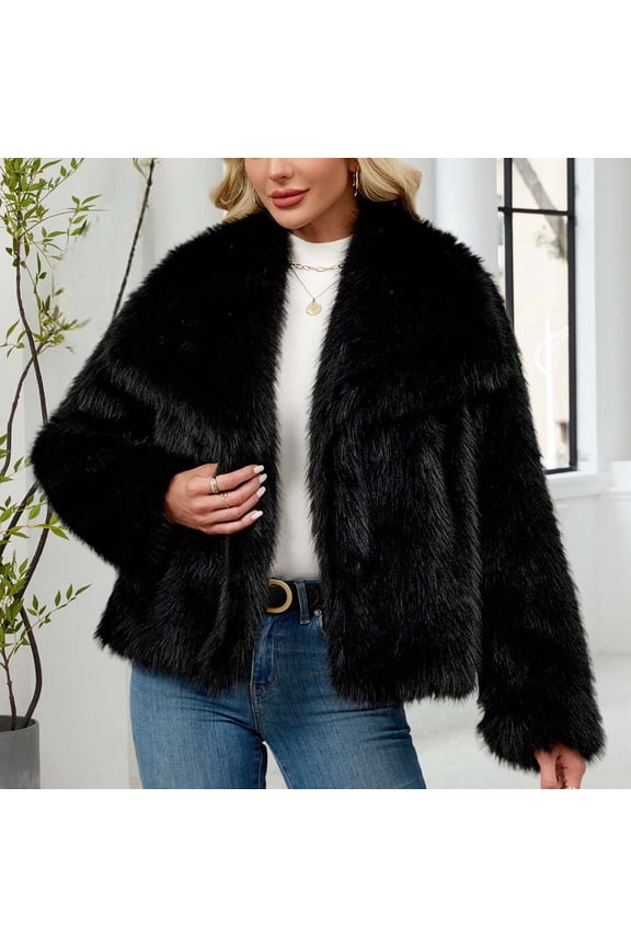 Women's Faux Fur jacket casual oversize short coat stylish fashion color cropped jackets keep warm furry coats fall winter daily thermal outerwear