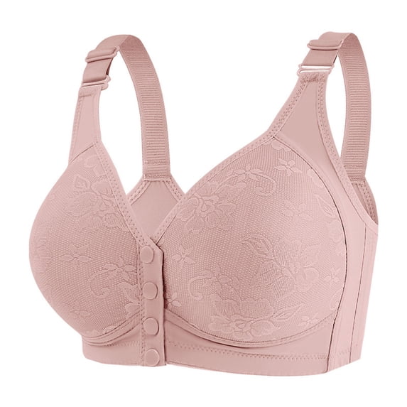 Xdegoge Women's Front Button Wireless Bra, Embossed Floral Pattern Wide Strap Bralette, Breathable Full Coverage Supportive Design for Daily Wear and Senior Ladies