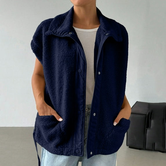 Xdegoge Women's Fuzzy Fleece Vest Oversized Button Down Sleeveless Sherpa Jacket Winter Warm Vests with Pockets Trendy Casual Outdoor Coats 2025