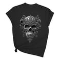 thumbnail image 1 of Xdegoge Women's Gothic Skull T-Shirt Floral Sugar Skull Graphic Tees Halloween Short Sleeve Crewneck Casual Fall Tops Vintage Spooky Holiday Shirts Punk Clothes, 1 of 3