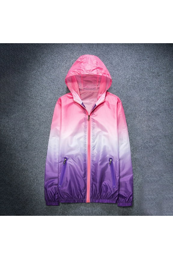 Women's Gradient Sun Protection Jacket Lightweight Hooded Full Zip Windbreaker Quick Dry Outdoor Athletic Hiking Camping Sportswear