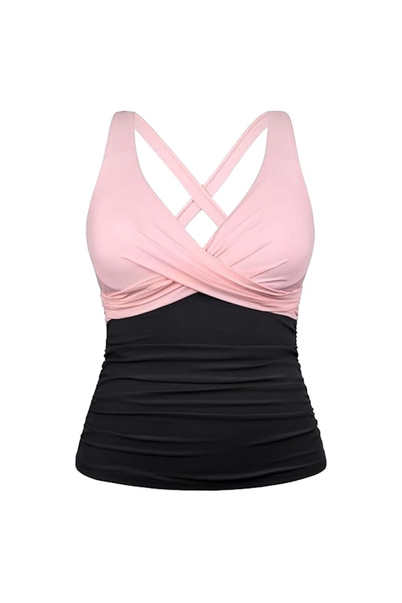 Women's Halter Tankini Top with Criss-Cross Back and Ruched Front, Tummy Control, Push-Up Effect, Perfect for Swimming, Summer, Athletic Wear