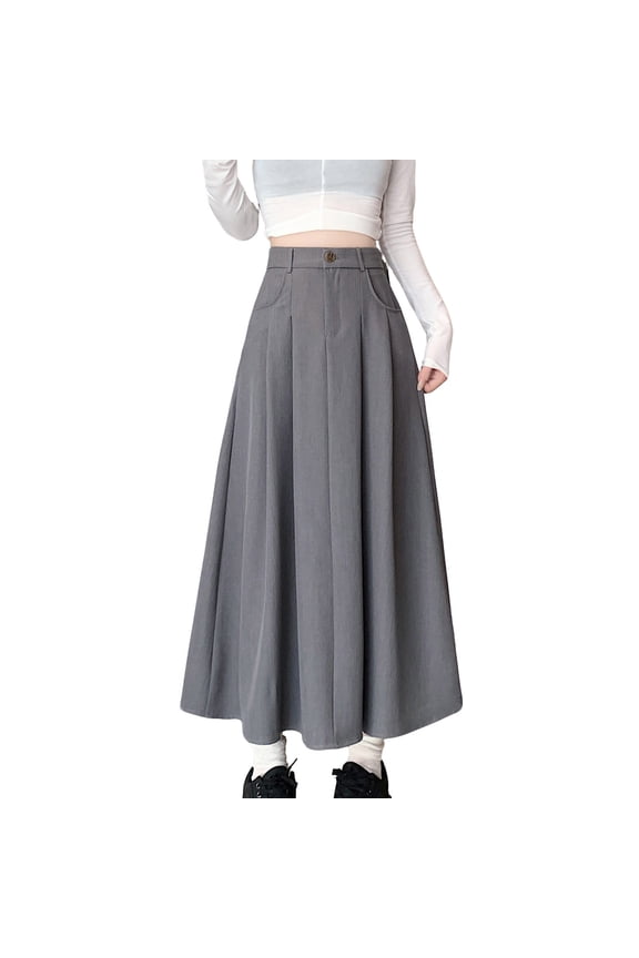 Women's High Waist A-Line Maxi Skirt Button Decor Long Skirts with Pockets Casual Work Office Formal Elegant Fashion Flowy Soft Swing Dresses