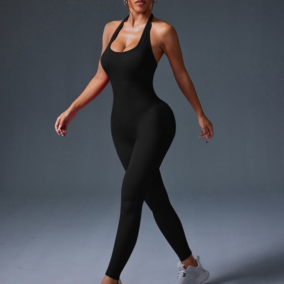 Xdegoge Women's High Waisted Ribbed Bodysuit Workout Compression One Piece Yoga Gym Wear Full Body Fitness Suit