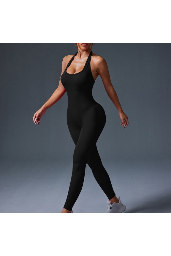 Women's High Waisted Ribbed Bodysuit Workout Compression One Piece Yoga Gym Wear Full Body Fitness Suit