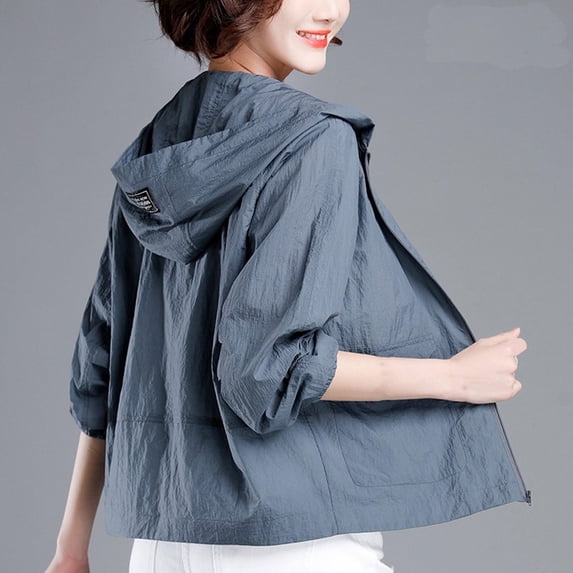 Xdegoge Women's Hooded Casual Jacket Drop Shoulder Long Sleeve Lightweight Windbreaker Loose Fit Fashion Zip Up Outwear Daily Office Travel Outfits