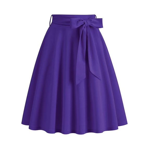 Xdegoge Women's A Line Skirt Midi Skirt Pleated Skirt High Waisted Tie Knot Front Knee Length Flowy Bottoms for Party Office Semi Formal Occasion Wear