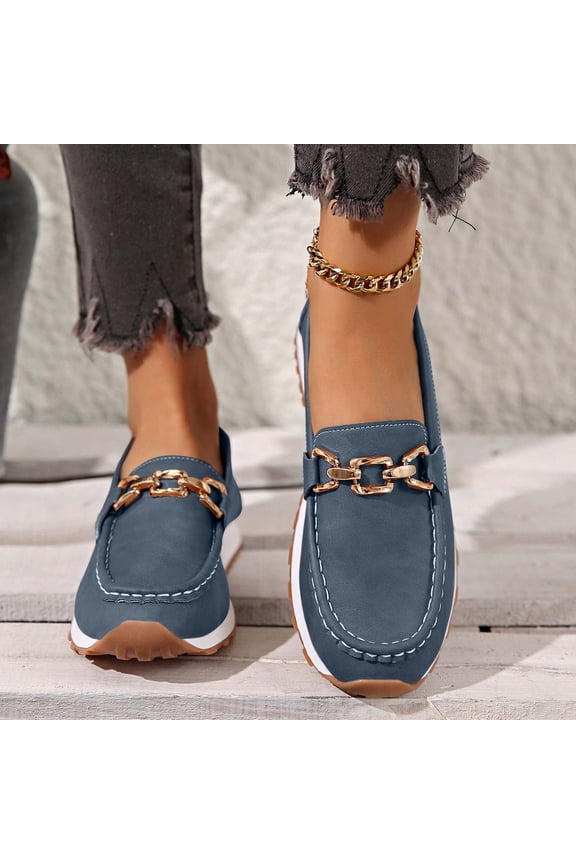 Women's Loafers Closed Toe Metal Buckle Slip On Shoes Chunky Flatform Casual Footwear for All Seasons