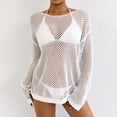 thumbnail image 1 of Xdegoge Women's Mesh Fishnet Cover Up Long Sleeve Crew Neck Beach Smock Hollow Out Crochet See Through Knit Top for Bikini Vacation Clubwear, 1 of 8