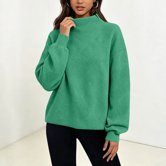 Xdegoge Women's Mock Neck Oversized Sweater Long Sleeve Textured Chunky Knit Pullover Jumper Fall Winter Casual Knitwear