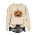 thumbnail image 1 of Xdegoge Women's Pumpkin Graphic Sweatshirt Glitter Rhinestone Jack O Lantern Pullover Tops Casual Long Sleeve Crewneck Fall Shirts for Halloween Party Lounge, 1 of 5