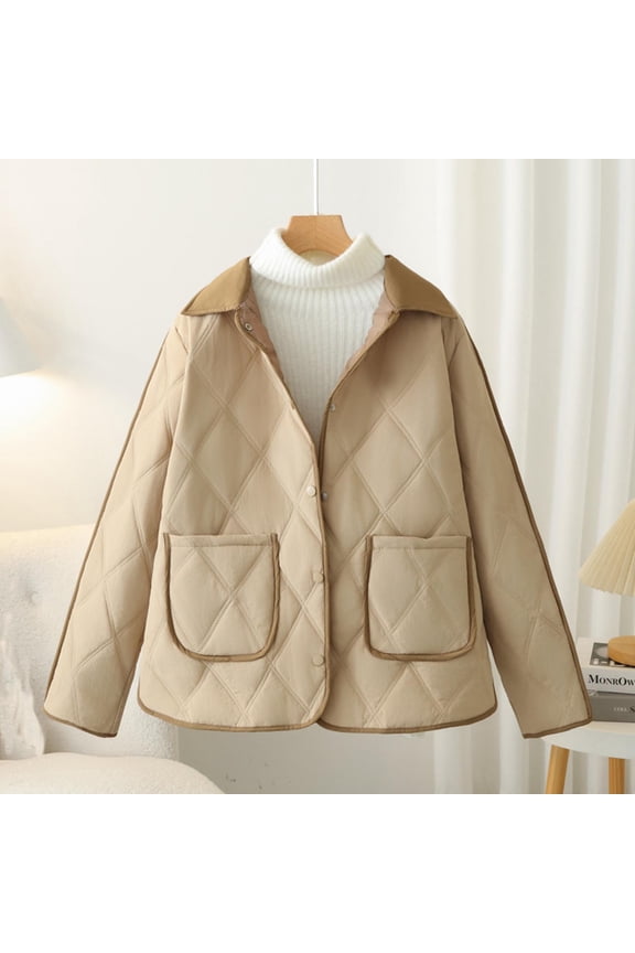 Women's Quilted Jacket Trendy Lapel Button Down Padded Jackets with Pocket Seams Solid Color Loose Casual Puffer Coat Outdoor Warm Winter Down Coats 2025