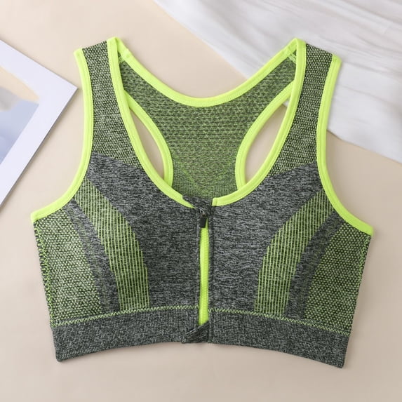 Xdegoge Women's Racerback Sports Bra with Front Zipper Closure, Breathable Mesh Panel & Marled Texture Fabric, Wireless Padded Support High Stretch Underwear for Sports