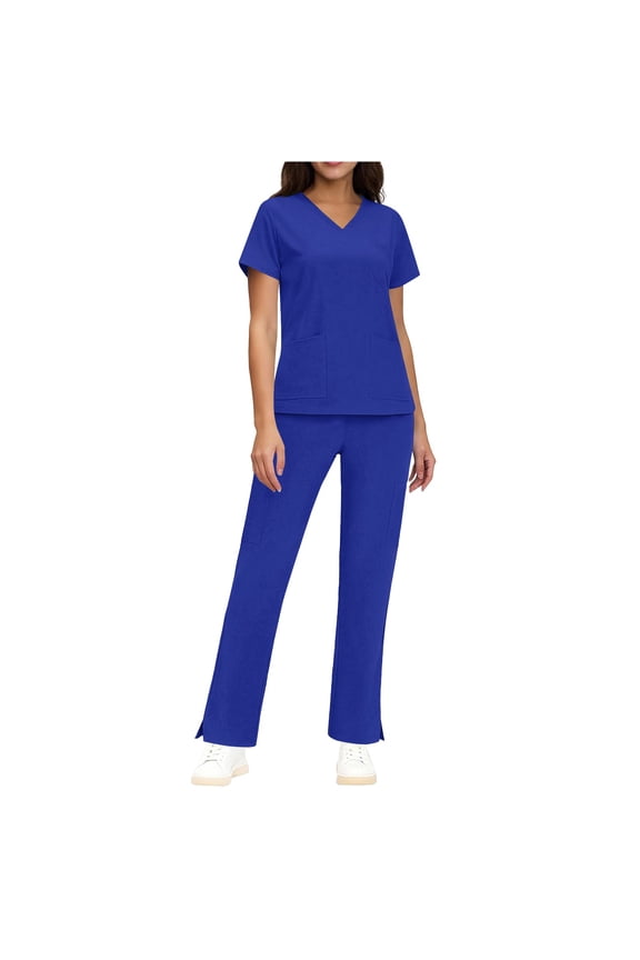 Women's Scrub Sets V Neck Scrub Tops with Wide Leg Split Bottoms Set 2 Piece Comfortable Work Uniform for Nurses and Healthcare Workers