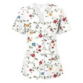 thumbnail image 1 of Xdegoge Women's Scrub Tops Floral Dog Print Cute Pattern V Neck Graphic Shirts Short Sleeve Shirt Nursing Uniform Workwear, 1 of 3