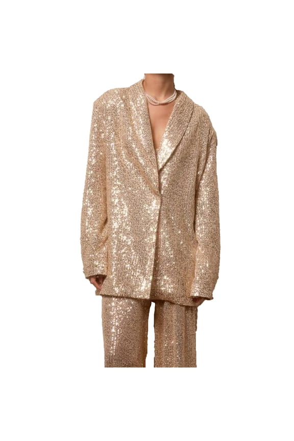 Women's Sequin Suit Jacket Sparkly Holiday Blazer Dressy Cocktail Sport Coat for Party, Prom, Wedding, Evening Events