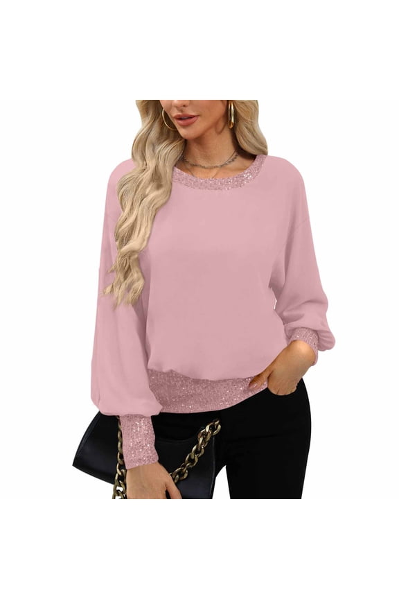 Women's Sequin Tops Dressy Casual Long Sleeve Chiffon Shirt Going Out Blouses Elegant Glittery Bling Shirts