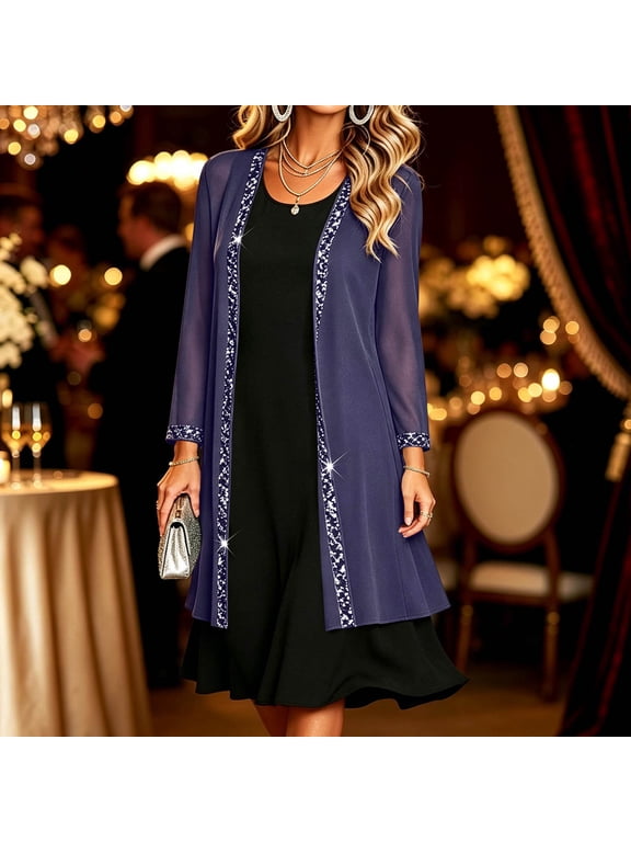 Women's Sheer Chiffon Cardigans Elegant Open Front Duster Jacket with Sparkle Trim Dressy Flowy Evening Cover Ups