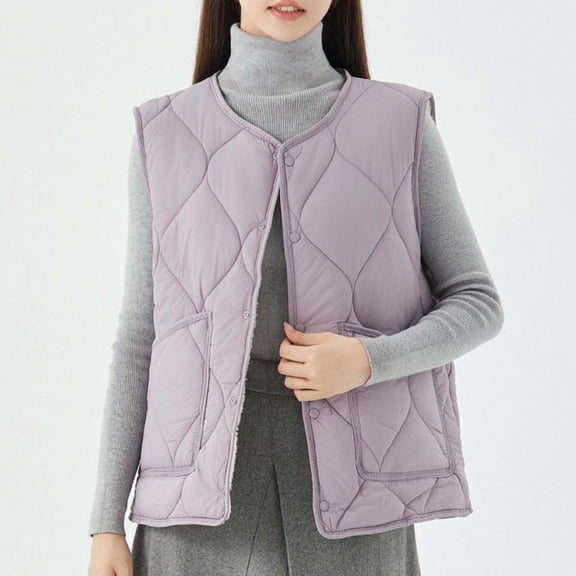 Xdegoge Women's Sherpa Lined Quilted Vest 2025 Fashion Velvet Vest Down Button Up Sleeveless Padded Down Jackets Lightweight Warm Winter Gilet Outerwear with Pockets Plus Size Clothes Purple XXXL