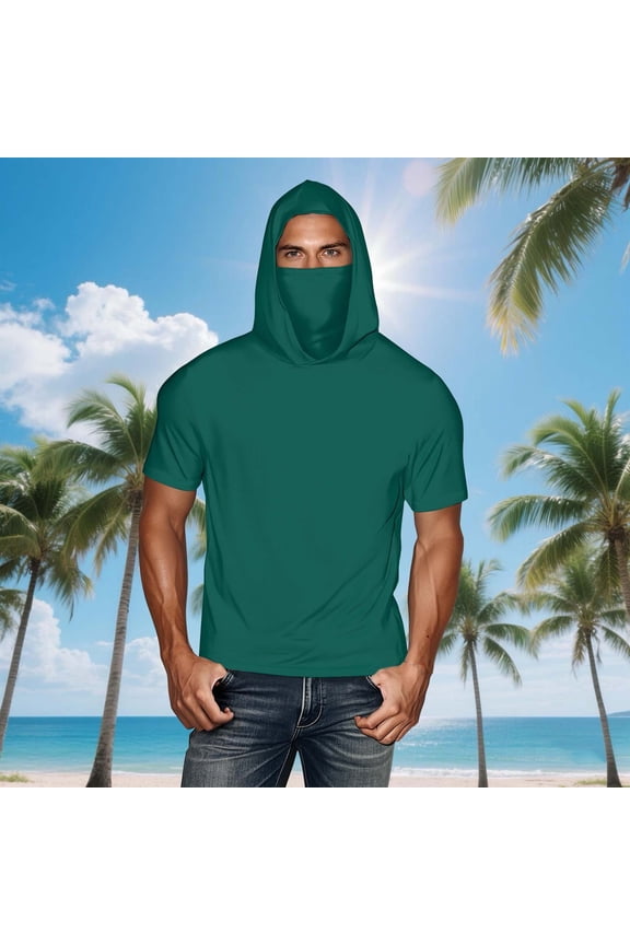 Women's Short Sleeve Sun Protection Hoodie with Built-in Face Mask Slim Fit Quick-Dry Athletic Tee UV Shield Beach Vacation Activewear