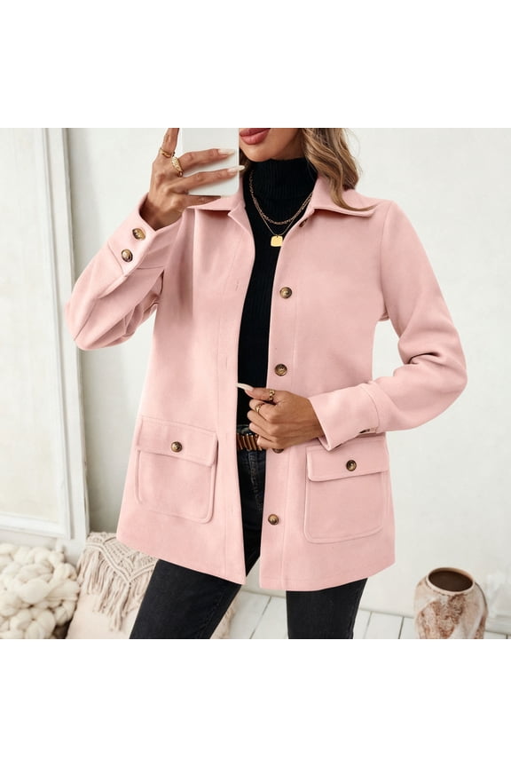 Women's Single Breasted Trench Coat Dressy Casual Work Office Winter Jacket Woolen Button Down Lapel Collar Elegant Blazer Jackets Outerwear with Buttons Pockets